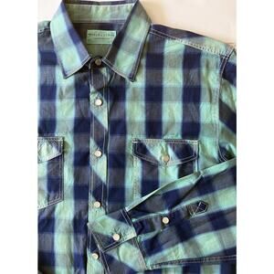 Sable & Stone Shirt Men M/M Blue Plaid Button Down Pearl Snap Western Cowboy